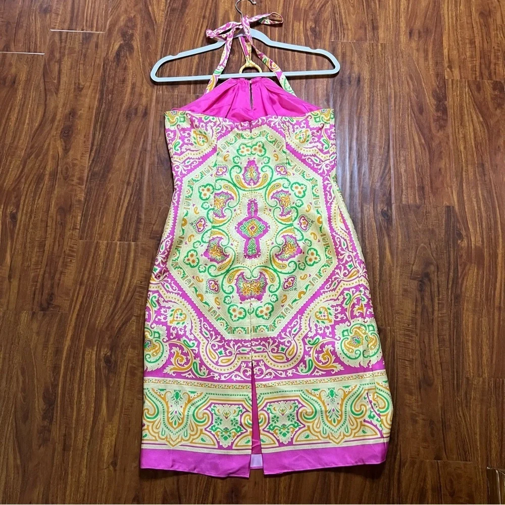 J McLaughlin Silk Halter Bright Paisley Medallion Print Dress size 2 - Picture 5 of 15